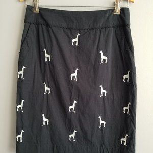 Anthropologie Leifnotes Women’s Giraffe Embroidered Black Pencil Skirt Sz 4